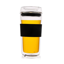 Double Wall On The Move Glass with Sipper Lid & Non-Slip Holder Sleeve