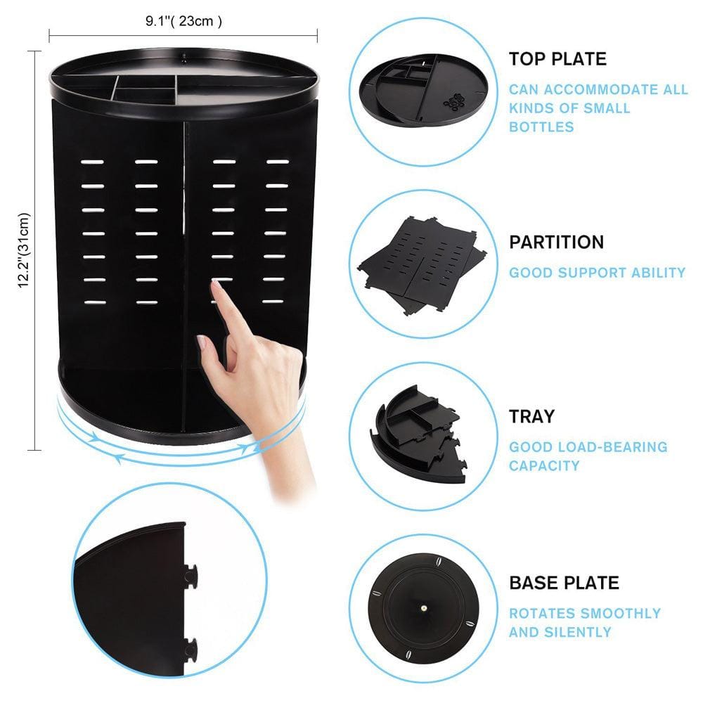360 degrees Rotation Cosmetic Organizer - Black - EZ Life