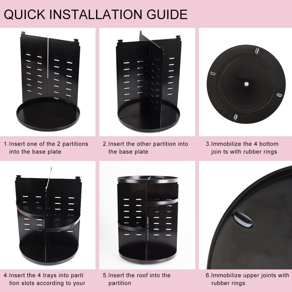 360 degrees Rotation Cosmetic Organizer - Black - EZ Life