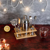 Premium 9 Piece Stainless Steel Bar Tools Set with Stylish Wooden Stand