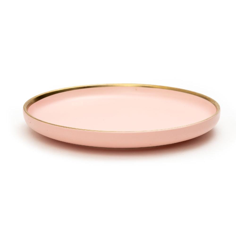 10 Inch Dinner Plate - Pink with Gold Rim - EZ Life