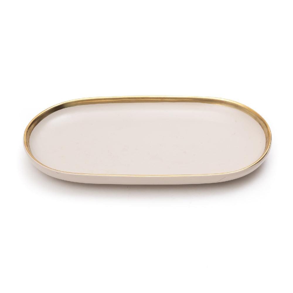 12 Inch Dinner Plate - Bone White with Gold Rim - EZ Life