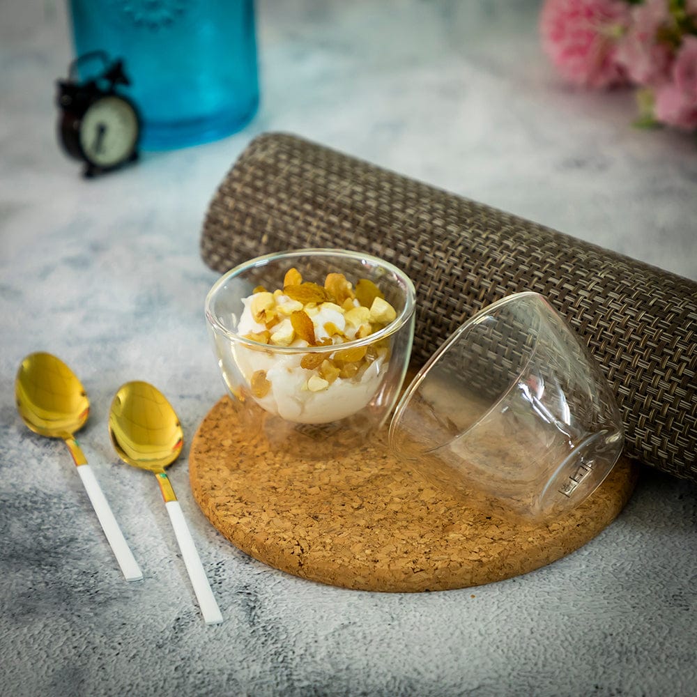 Double Wall Glass Dessert Bowl (180 ml) (Pack of 4)