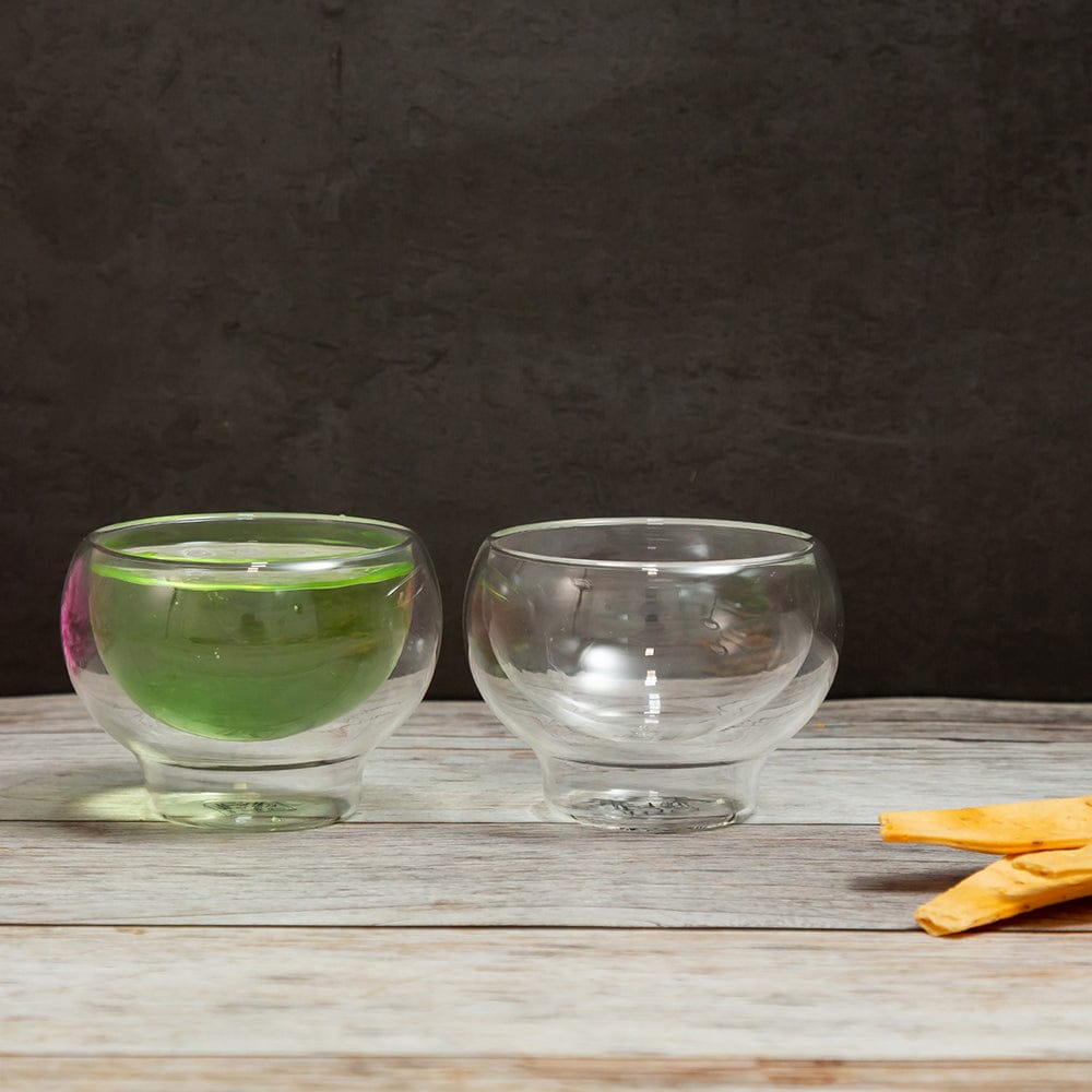 Borosilicate transparent Glass Zesty Bowls, Ice Cream, Bowl Small Fruit Serving Starters Glass Bowls, Microwave Safe,Perfect use for home, Round Insulated Double Wall Glass Bowl, 150 ml, Pack of 2