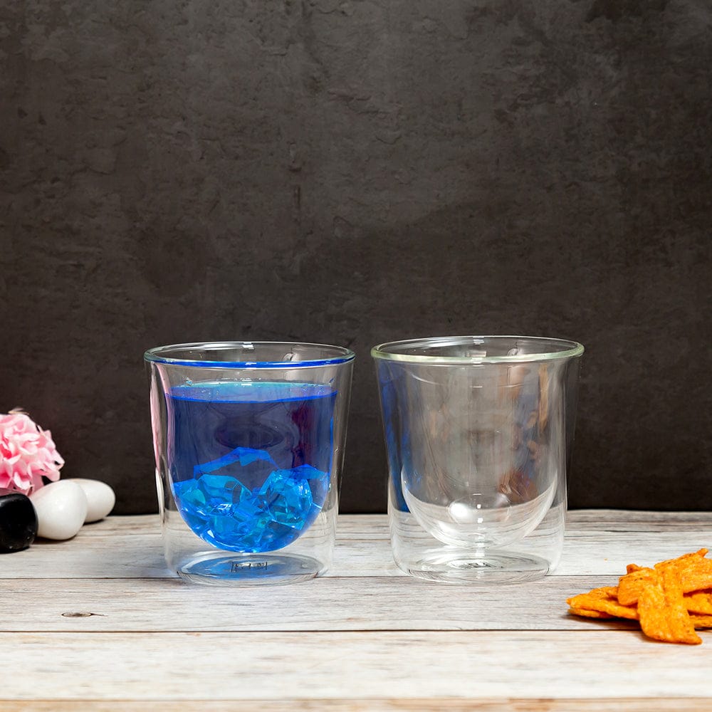 Borosilicate double Wall Delight Glass, Insulated transparent glass, Whiskey, Cocktail Glasses, Lightweight, Dishwasher Safe, Luxury Gift Set for Men or Women, friends, 250 ml, Pack of 2