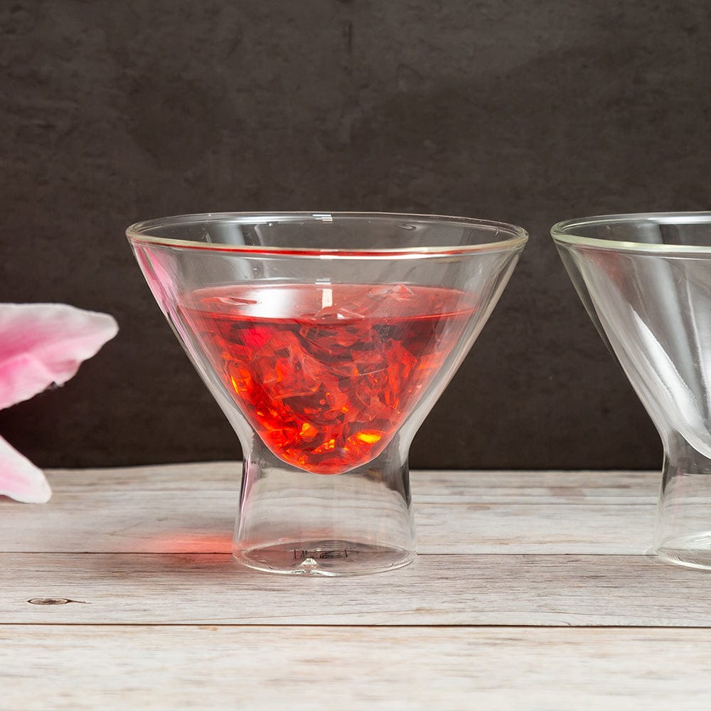 Martini Double Wall Insulated Cocktail Glass, Unique and Fun Gift for Espresso Martini Lovers, Keeps Drinks Cold Longer, A Perfect Cocktail Glass Gift Set, Glass to Serve Cocktail, Wine and Juice - 200 Ml, Pack of 2