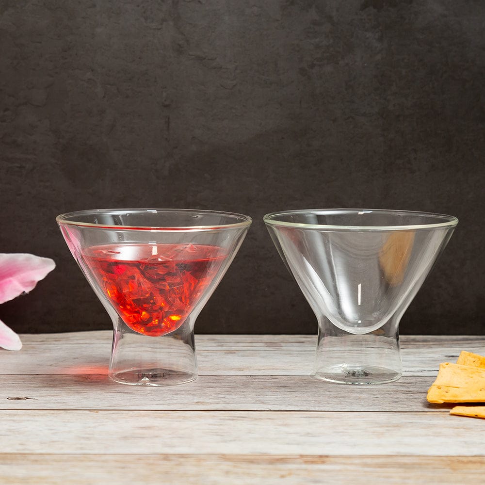 Martini Double Wall Insulated Cocktail Glass, Unique and Fun Gift for Espresso Martini Lovers, Keeps Drinks Cold Longer, A Perfect Cocktail Glass Gift Set, Glass to Serve Cocktail, Wine and Juice - 200 Ml, Pack of 2