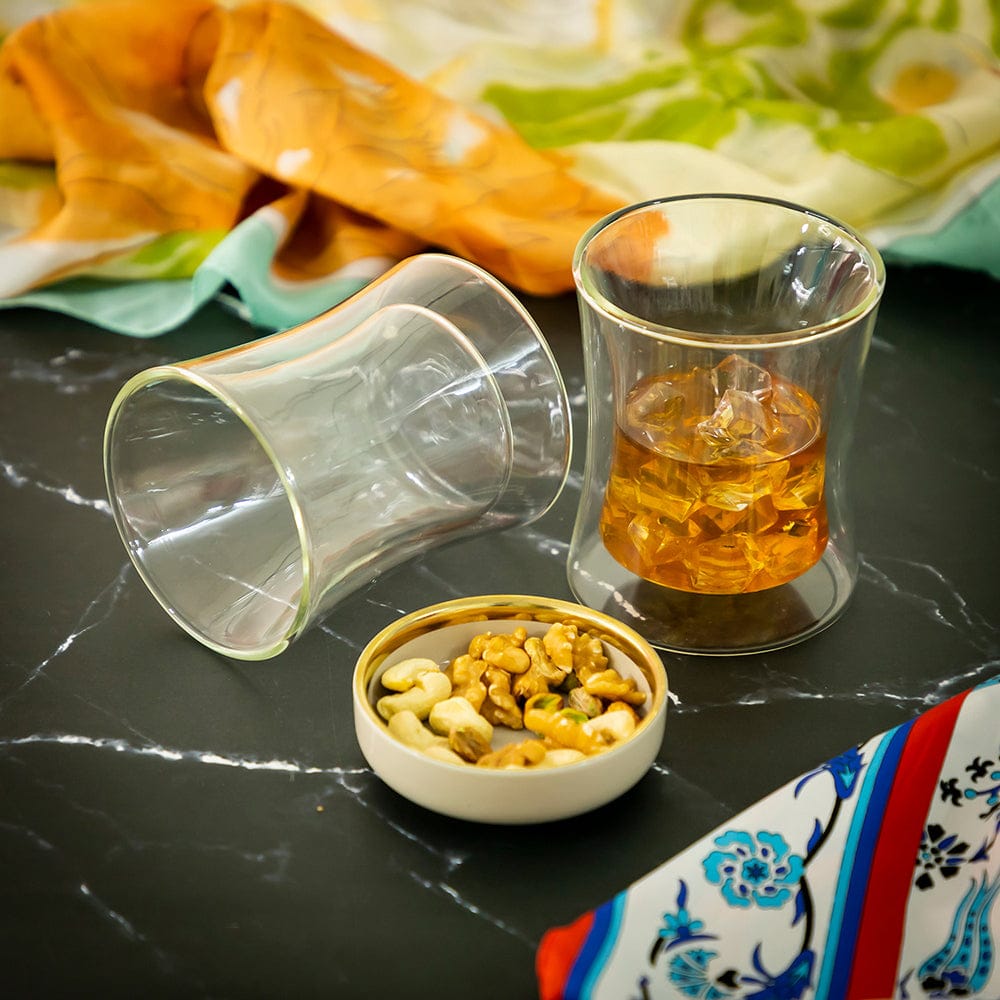 Borosilicate double Wall Curvilicious Glass, Insulated transparent glass, Water, Cocktail Glasses, Lightweight, Dishwasher Safe, Luxury Gift Set for Men or Women, friends, 250 ml, Pack of 1