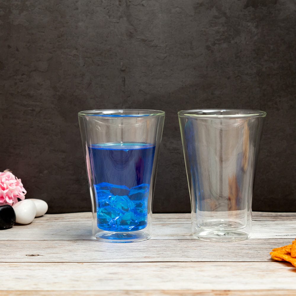 Borosilicate Double Wall Tropical Glass, Insulated Mug for Hot Cold Mug Tea Coffee, Drinking Glasses,Water Glasses, juice, Microwave & dishwasher safe, Light weight double wall glass, Perfect gift Set for Men,Women, Friend  - 300 ml - Pack of 1