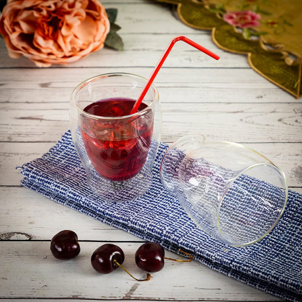Borosilicate Double Wall Cocktail - Mocktail Glass, Insulated Mug for Hot Cold Mug Tea Coffee, Drinking Glasses, Water Glasses, juice, Microwave & dishwasher safe, Lightweight glass, Transparent - 250 ml - Pack of 2