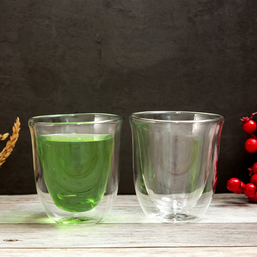 Borosilicate Double Wall Diva Glasse, Insulated Mug for Hot Cold Mug Tea Coffee, Drinking Glasses,Water Glasses, juice, Microwave & dishwasher safe, Lightweight-Transparent - 200 ml - Pack of 2