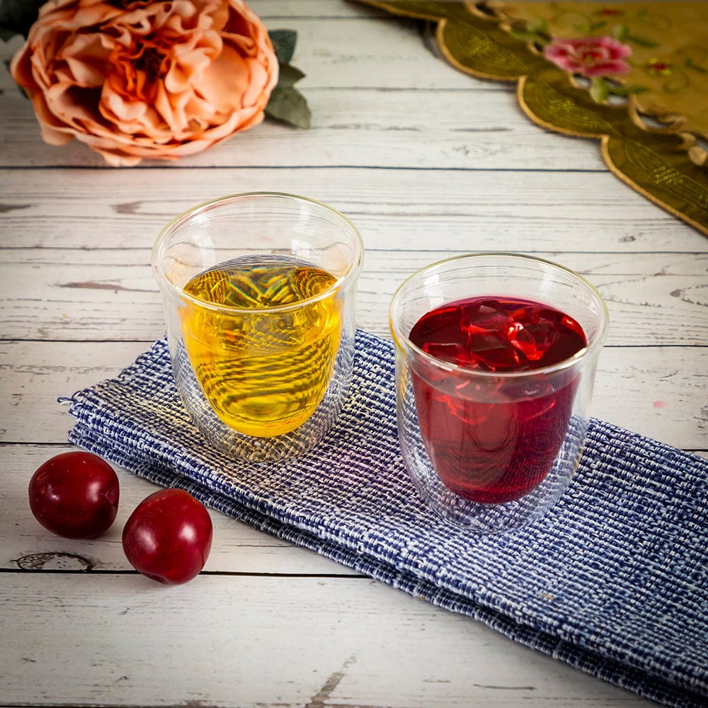 Borosilicate Double Wall Diva Glasse, Insulated Mug for Hot Cold Mug Tea Coffee, Drinking Glasses,Water Glasses, juice, Microwave & dishwasher safe, Lightweight-Transparent - 200 ml - Pack of 2