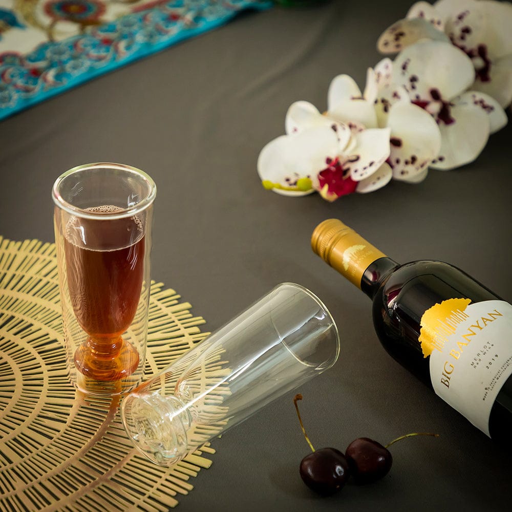 Borosilicate Double Wall Chic Glass, Unique Glass, Glassware Glass Ideal for Juice Lemon Soda Wine Scotch Cocktails & Any Beverage, Party Glass, Whisky Cocktails & Any Beverage - Transparent - 175 ml - Pack of 4