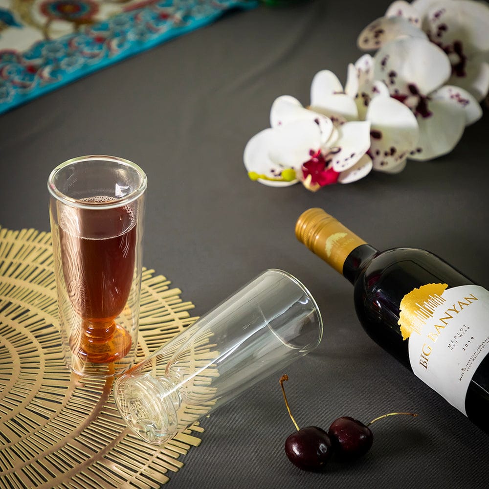 Borosilicate Double Wall Chic Glass, Unique Glass, Glassware Glass Ideal for Juice Lemon Soda Wine Scotch Cocktails & Any Beverage, Party Glass, Whisky Cocktails & Any Beverage - Transparent - 175 ml - Pack of 4