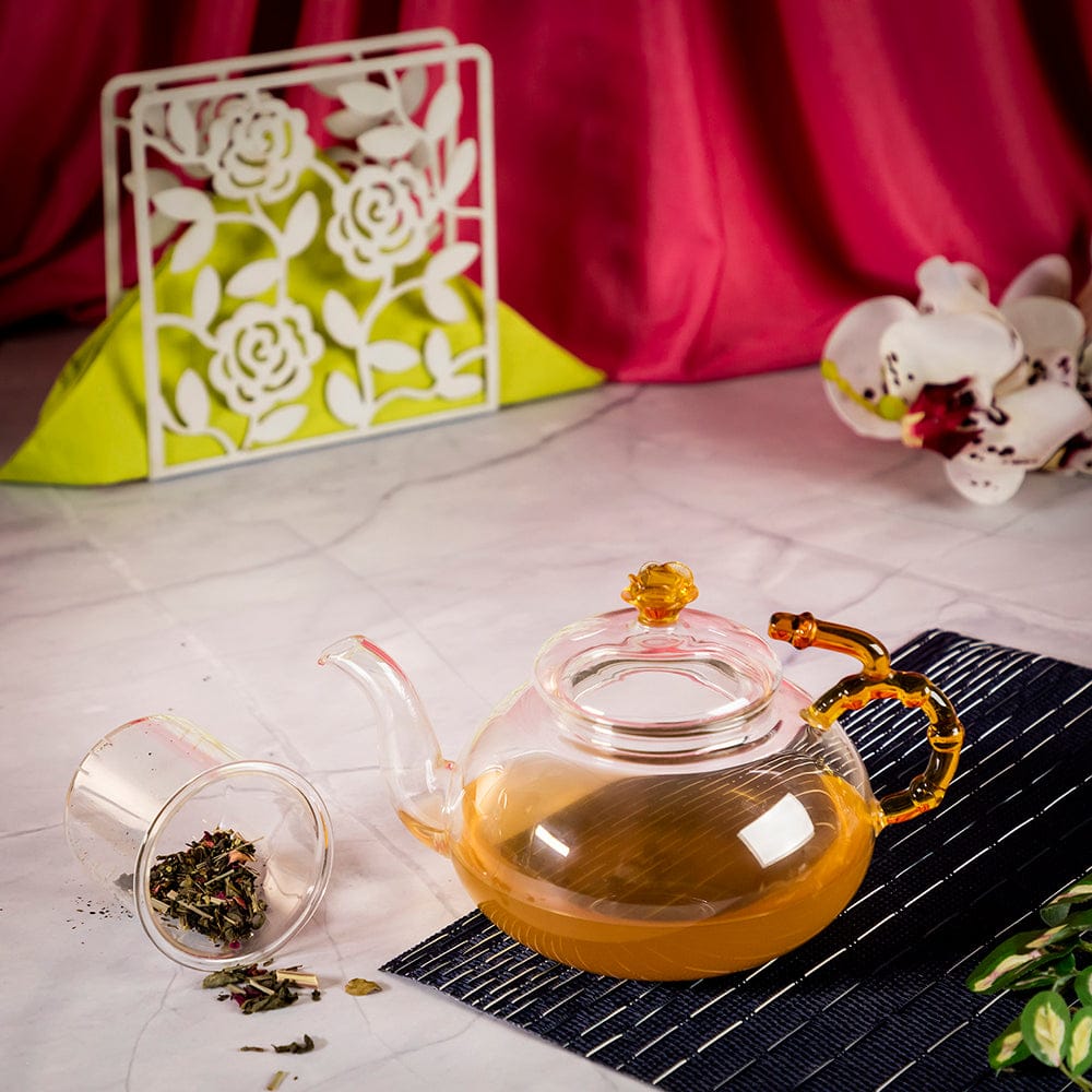 Vintage Glass Kettle / Tea Pot with Gold Handle & Infuser (450 ml)