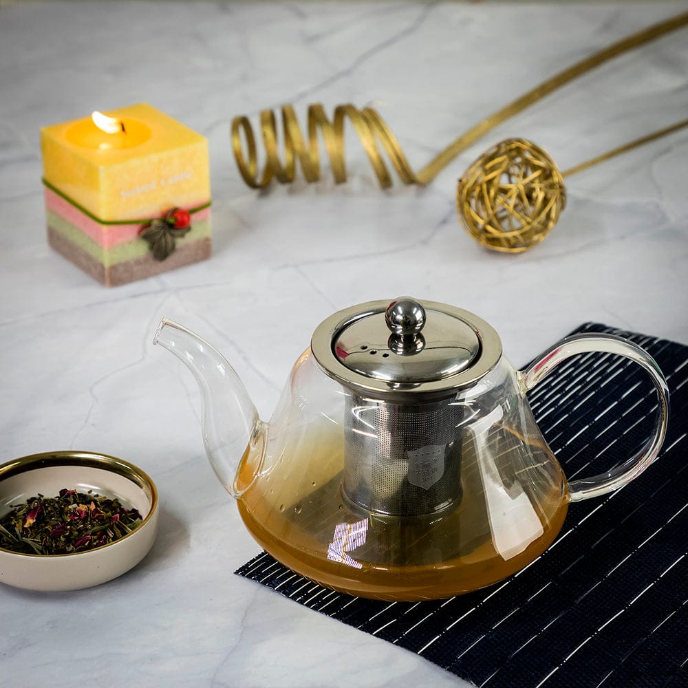 Conical Glass Tea Pot with Stainless Steel Filter & Lid (1000 ml)