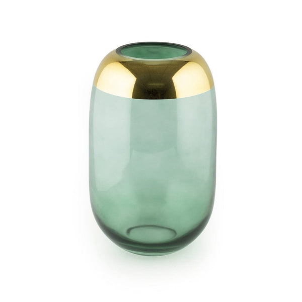 Xclusive Gold Top Transparent Green Oblong Glass Vase EZ Life