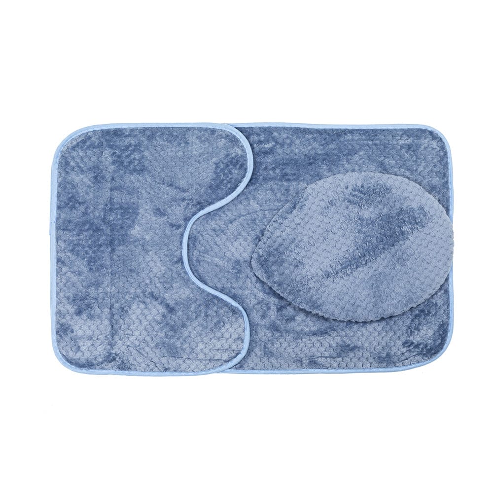 Luxe Cashmere Blue 3 Piece Bathroom Mats Set (L-80 x W-50 cms)