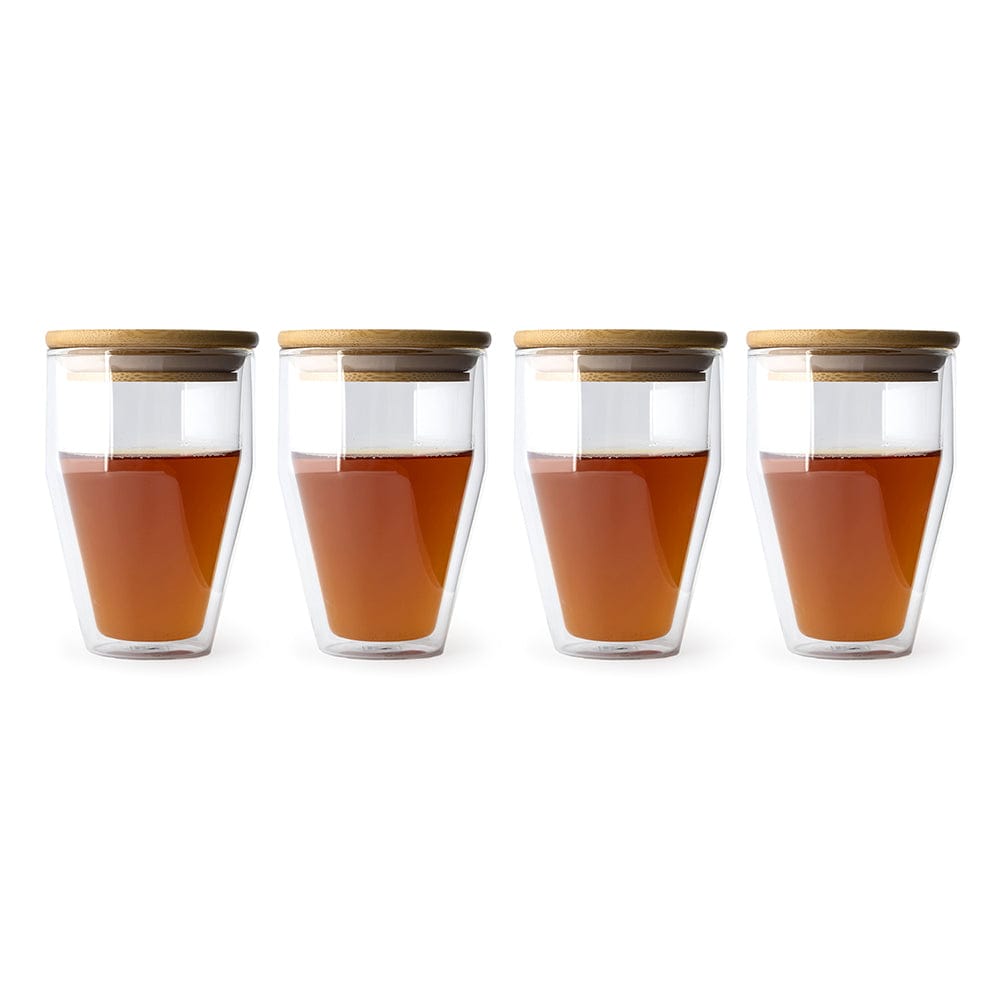 Double Wall Swag Glass with Bamboo Lid (300 ml) (Pack of 4)