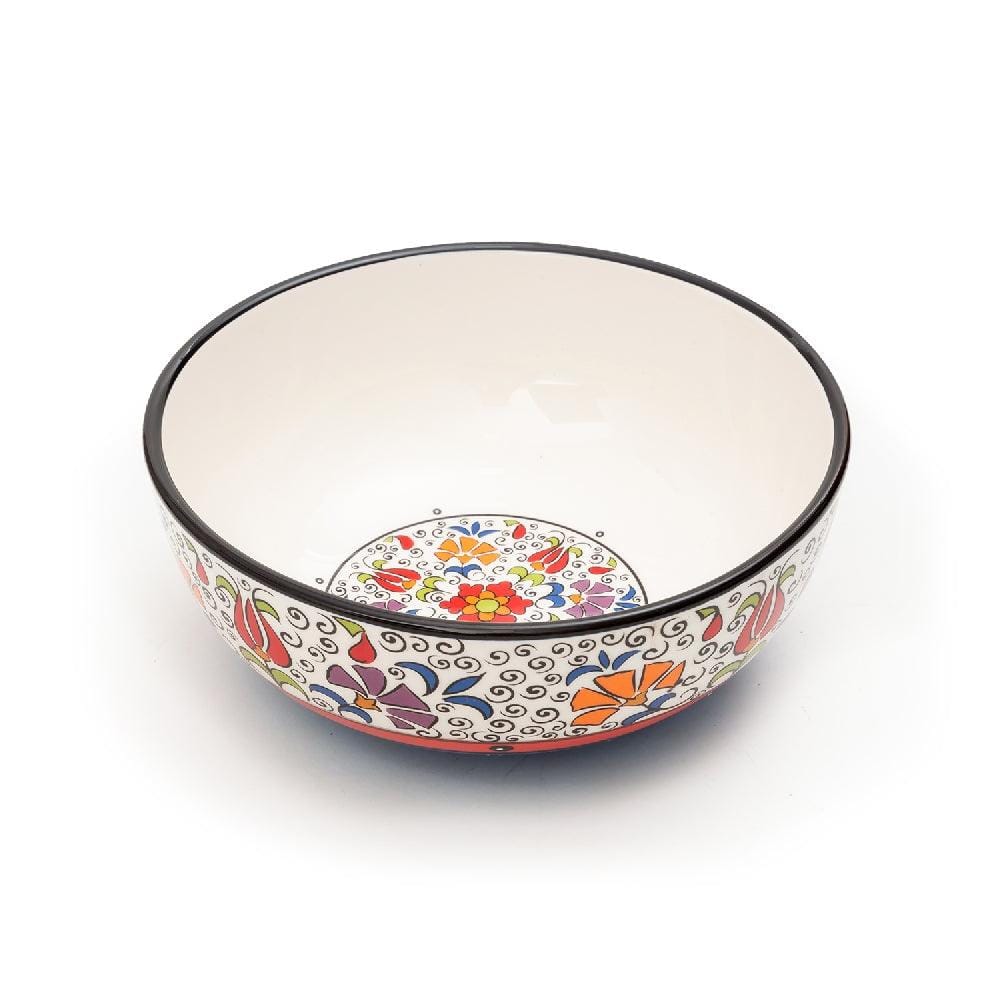Tianzhu Bower Floral Red-Blue Ceramic Serving Bowls (7.5 Inch - 1000 ml) (Pack of 2)