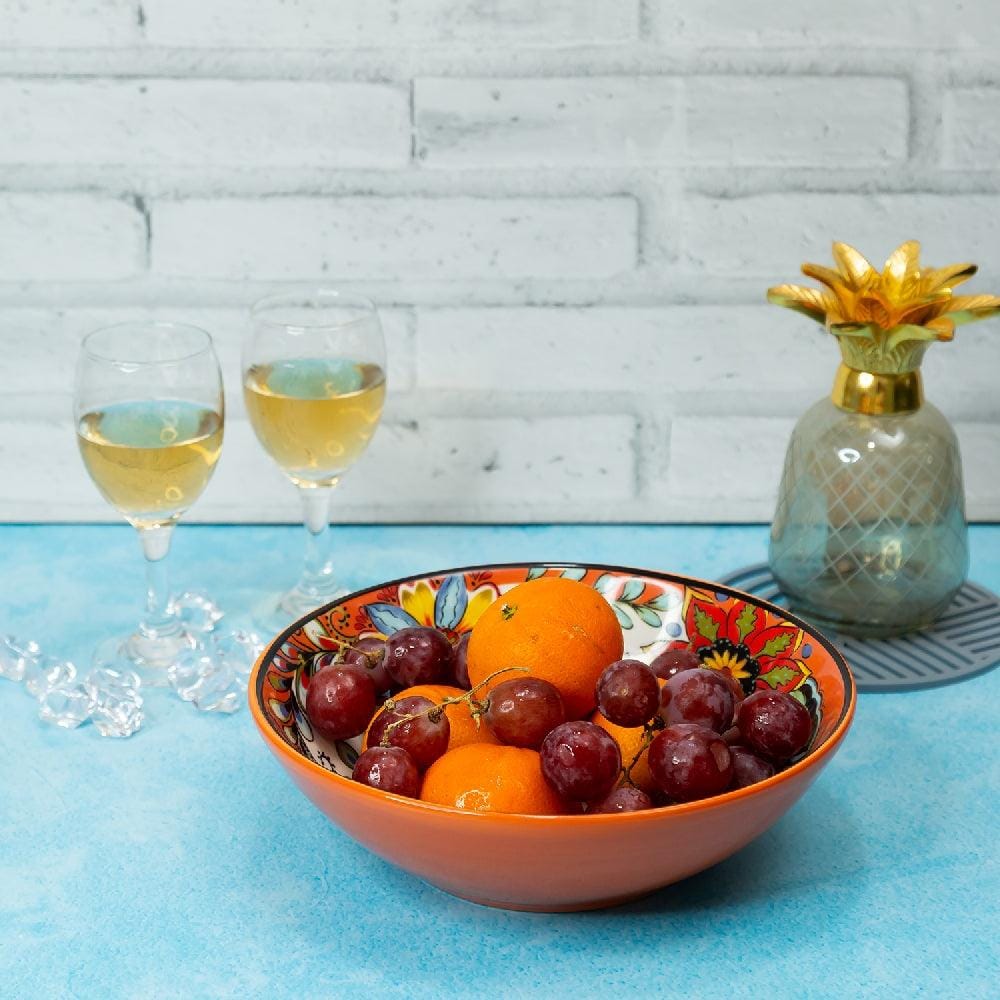 Persian Autumn Ceramic Serving Bowls (8 Inch - 1000 ml) (Pack of 2) (Orange Flower)