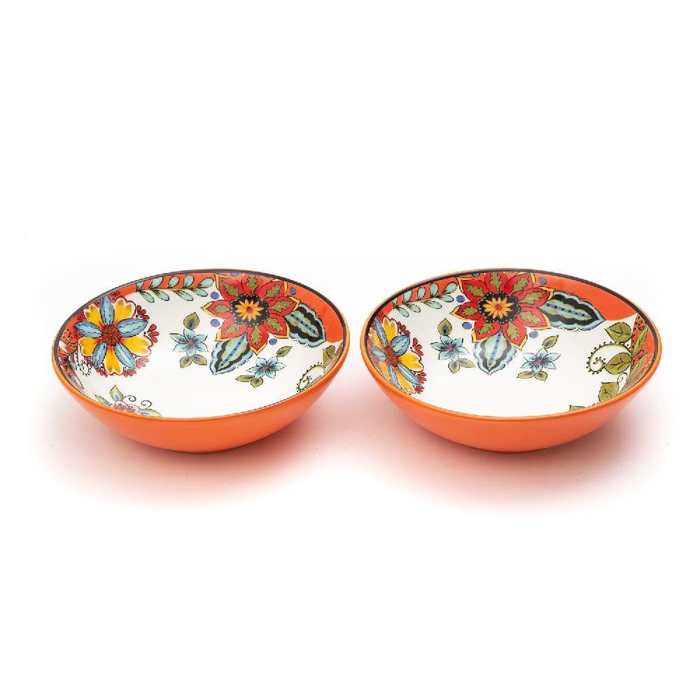 Persian Autumn Ceramic Serving Bowls (8 Inch - 1000 ml) (Pack of 2) (Orange Flower)