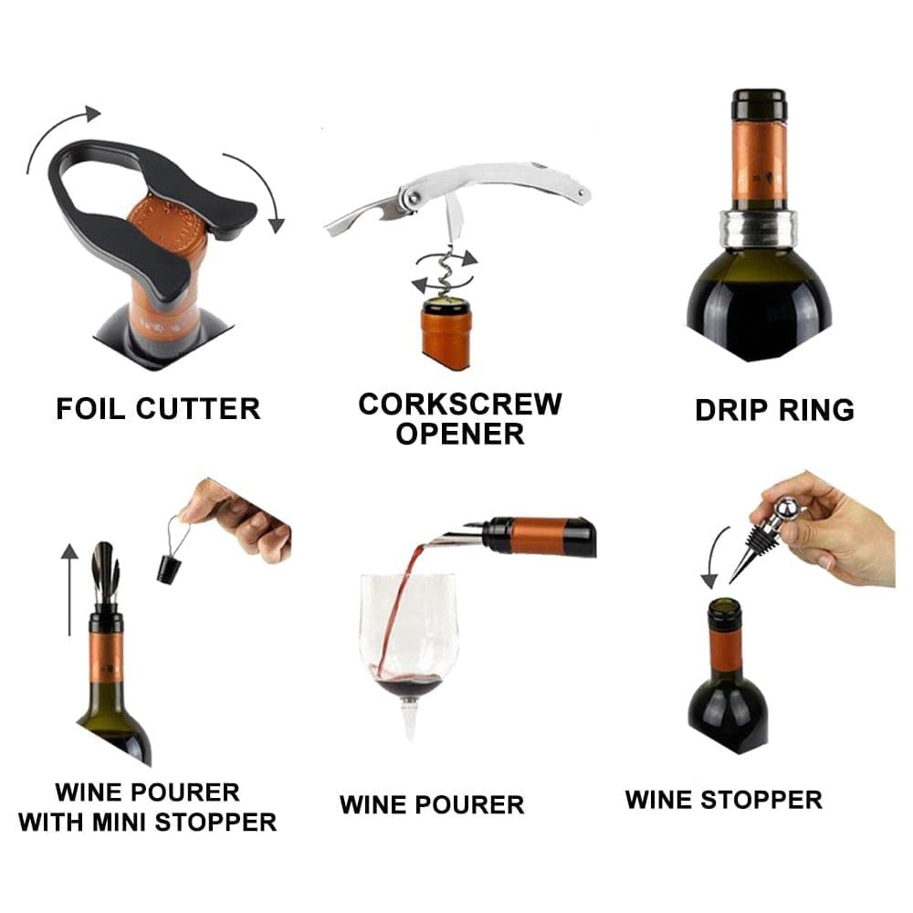 Black Sombre Wine Accessory Set (Silicon & Metal)