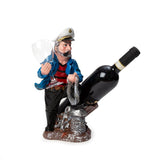 Nautical Sailor Figurine Resin Bottle Holder with 1 Wine Glass Set (Dredger - Blue Coat)