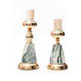 Opulent Metal & Gray-White Stone Candle Stand (2 Incremental Size Set) (Glass Candle Shades Not Included)