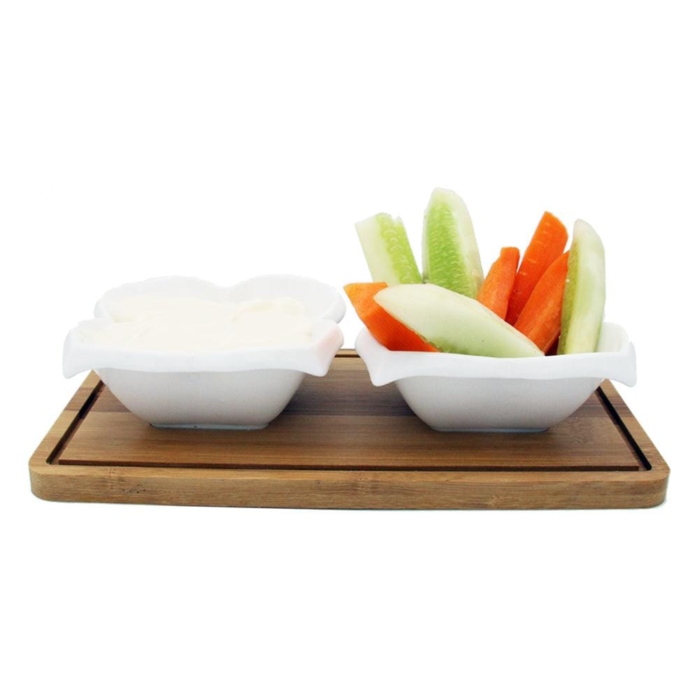 Ceramic Elegant Bowls Serving Platter with Wooden Stand Tray