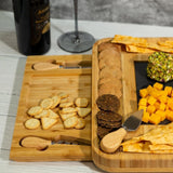 Bamboo Wood Cheese Serving Platter with in-built Double Drawer and 4 Cheese Tools Set