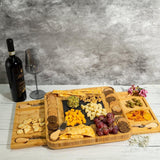 Bamboo Wood Cheese Serving Platter with in-built Double Drawer and 4 Cheese Tools Set
