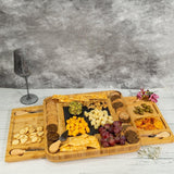 Bamboo Wood Cheese Serving Platter with in-built Double Drawer and 4 Cheese Tools Set