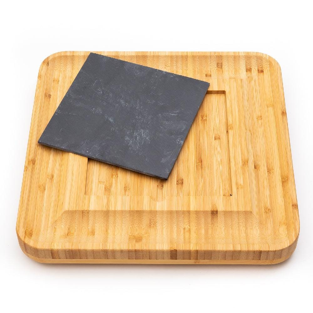 Bamboo Wood Cheese Serving Platter with in-built Double Drawer and 4 Cheese Tools Set