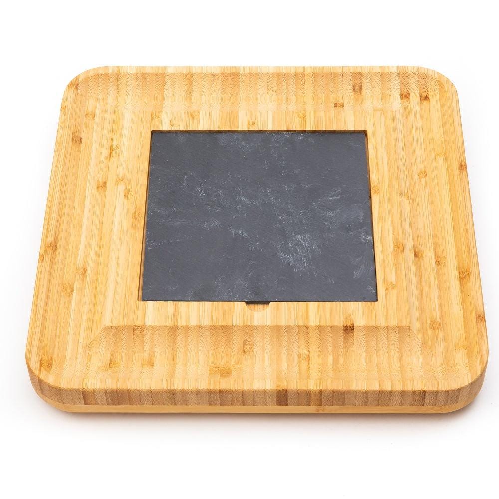 Bamboo Wood Cheese Serving Platter with in-built Double Drawer and 4 Cheese Tools Set