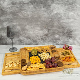 Bamboo Wood Cheese Serving Platter with in-built Double Drawer and 4 Cheese Tools Set