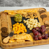 Bamboo Wood Cheese Serving Platter with in-built Double Drawer and 4 Cheese Tools Set
