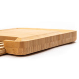 Bamboo Wood Cheese Serving Platter with in-built Single Drawer and 4 Cheese Tools with Wooden Handle Set