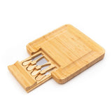 Bamboo Wood Cheese Serving Platter with in-built Single Drawer and 4 Cheese Tools with Wooden Handle Set