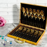 Splendour 24 Piece Stainelss Steel Cutlery Set in Classy Gift Box (Black & Gold)