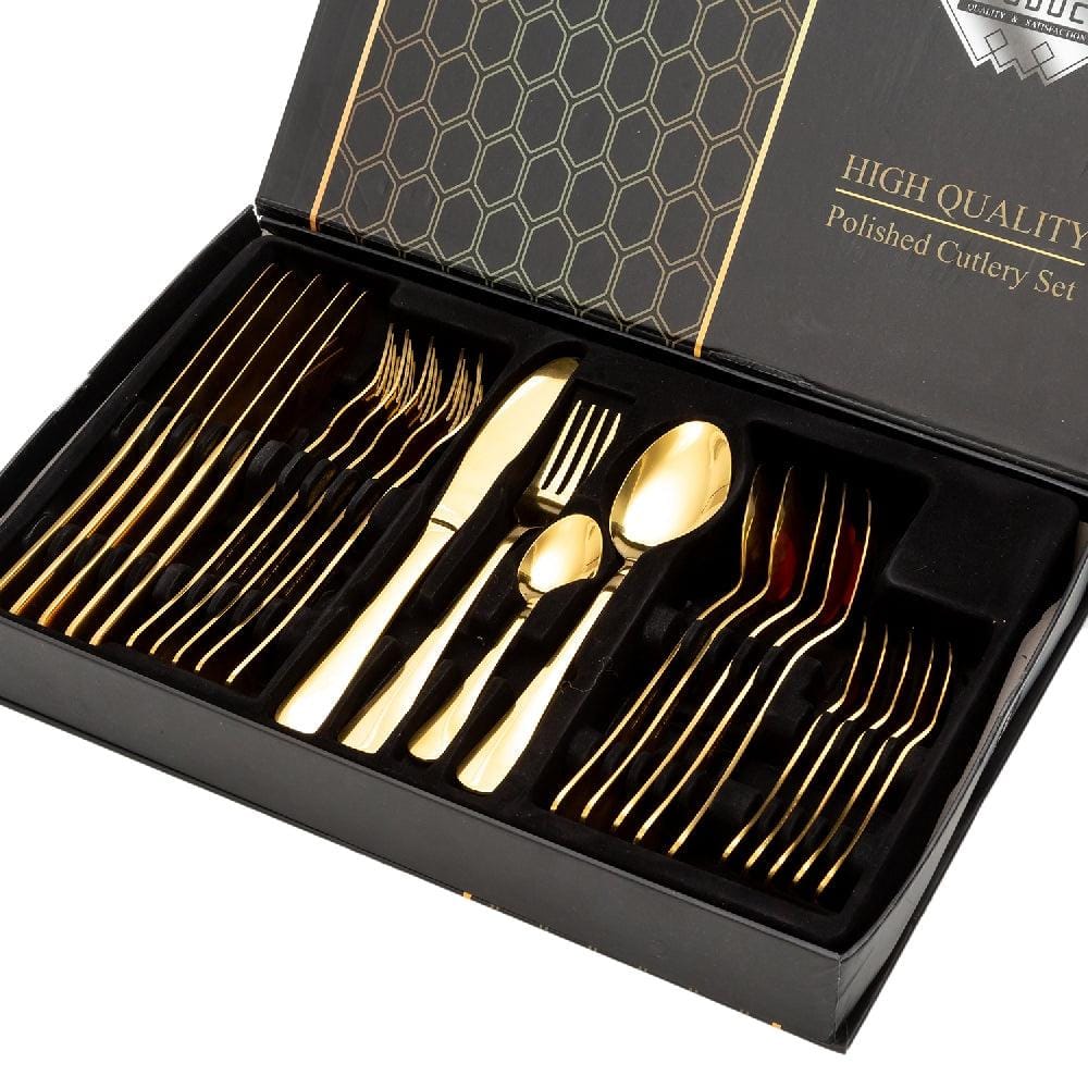 Aurelian 24 Piece Stainless Steel Cutlery Set in Classy Gift Box (Gold)