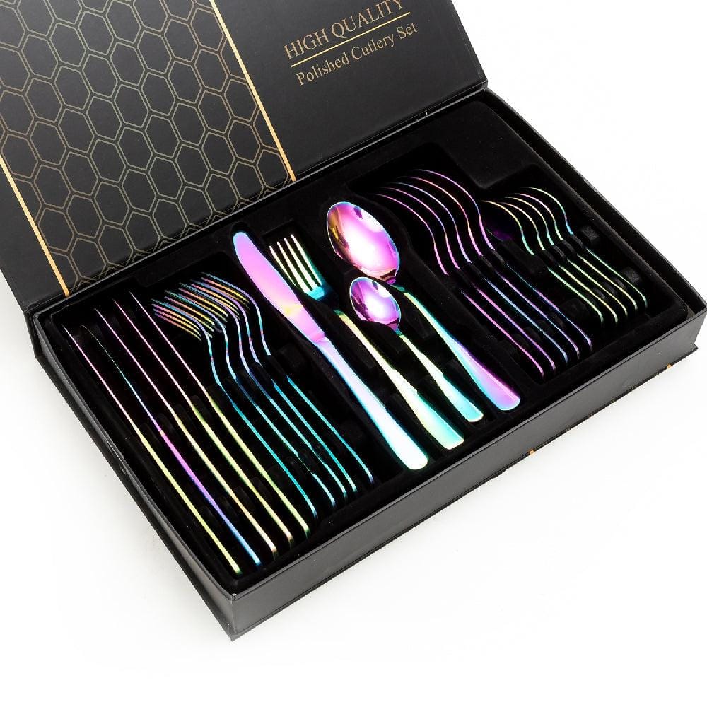 Enigma 24 Piece Stainless Steel Cutlery Set in Classy Gift Box (Rainbow Colours)