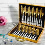 Aurum 24 Piece Stainelss Steel Cutlery Set in Classy Gift Box (White & Gold)