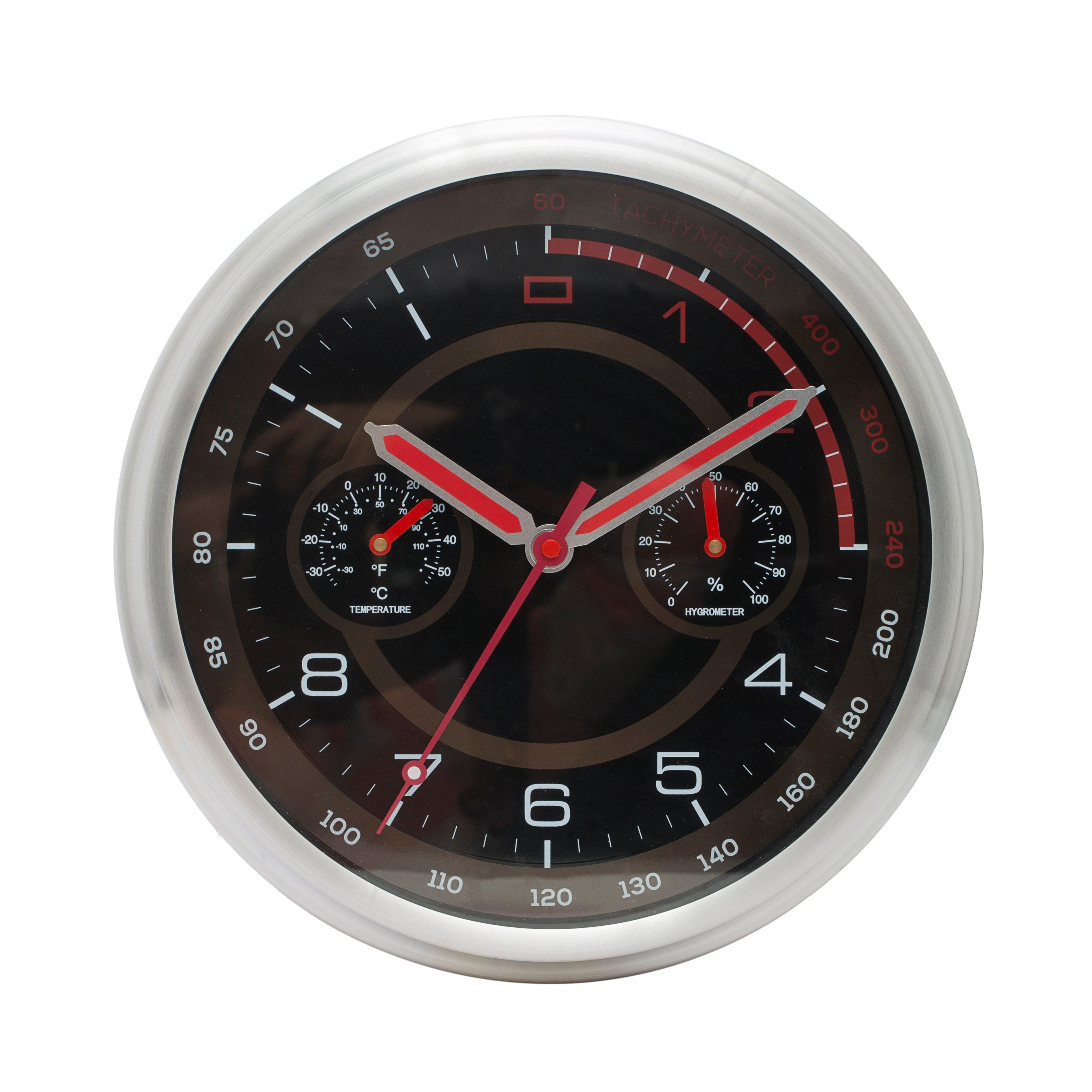 Aluminium Motor Sports Dashboard Wall Clock (Black & Silver)
