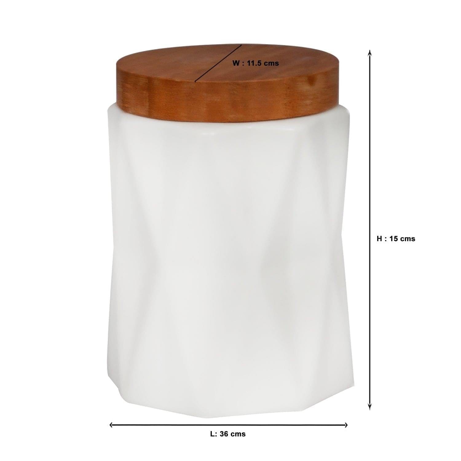 Tea, Coffee, Sugar - 3 White Ceramic Diamond Jars with Lid on Wooden Tray Set