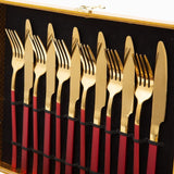 Cressida 24 Piece Stainless Steel Cutlery Set in Classy Gift Box (Golden with Red Handle)