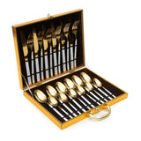 Cressida 24 Piece Stainelss Steel Cutlery Set in Classy Gift Box (Golden with White Handle)