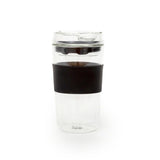 Double Wall On-The-Move Glass with Sipper Lid & Non-Slip Holder Sleeve (330 ml) (Black)