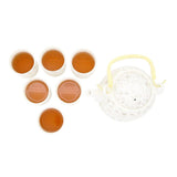 Elegant Gold Flowers on Cream Ceramic Tea Pot & 6 Cups Set with SS Infuser in Gift Box