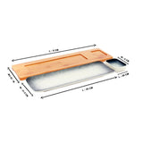 Gray-White Long Rectangle Sushi Plate on Wooden Tray Set (1 Plate - 1 Bowl)